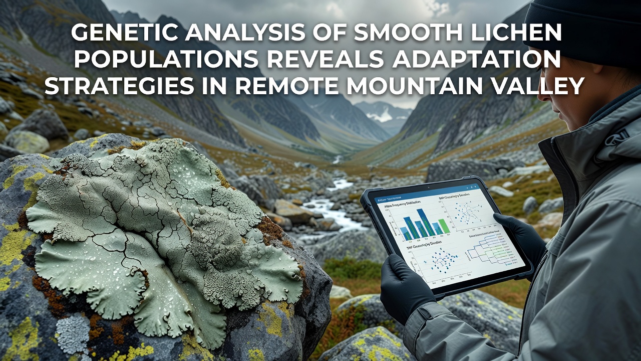 Researchers collecting lichen samples in a remote mountain valley for genetic sequencing
