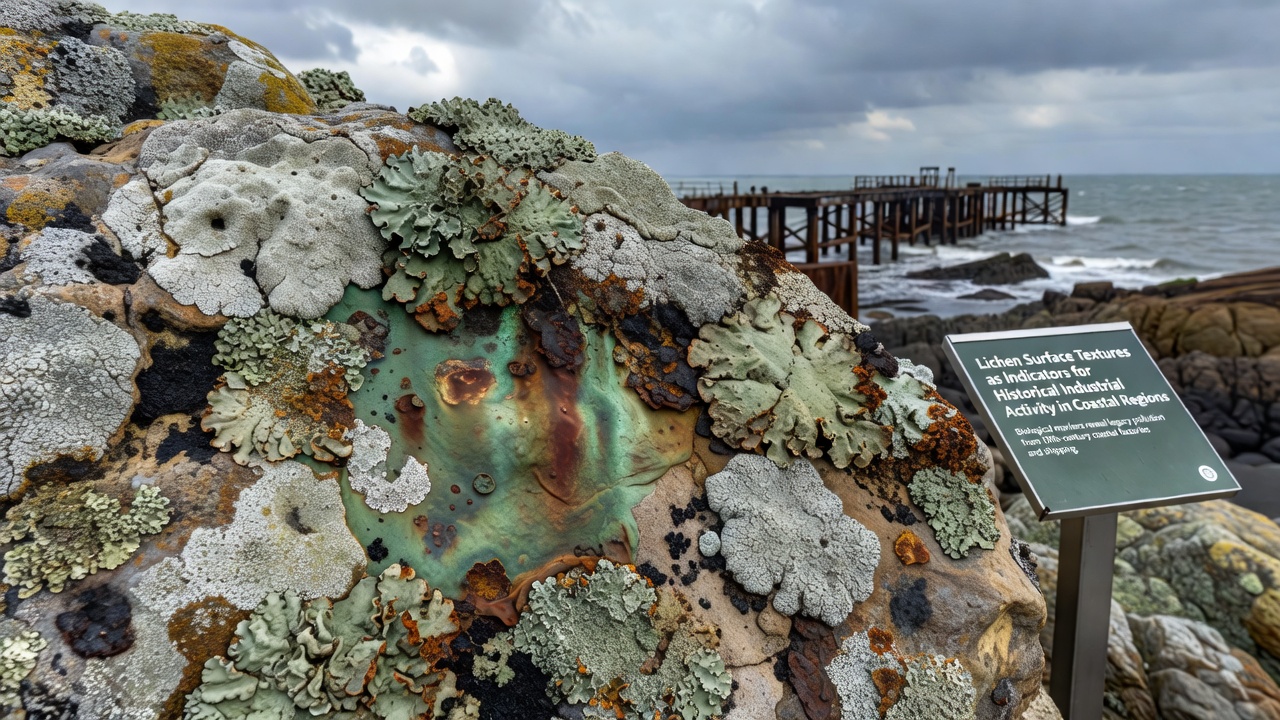 Researchers documenting lichen texture changes on a rocky coastline previously affected by industrial operations